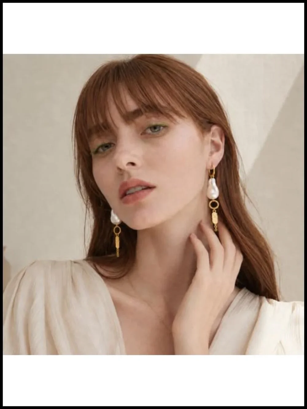 Baroque Pearl Dangle Huggie Hoop Earrings Stainless Steel Asymmetric Cartilage